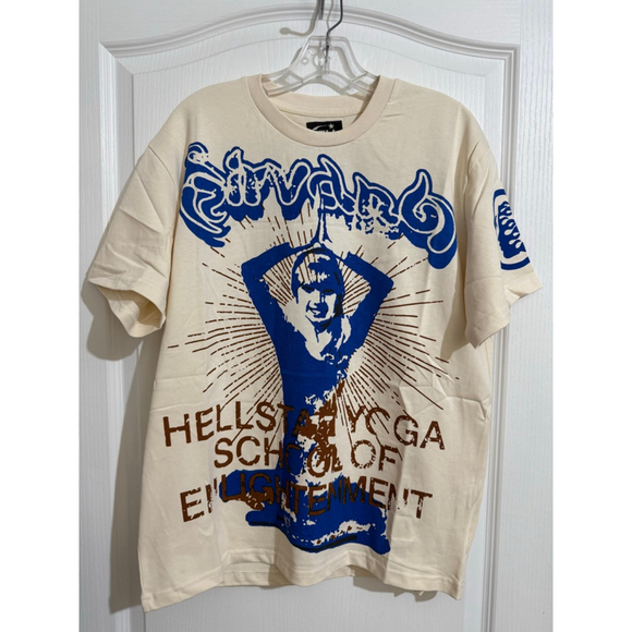 HELLSTAR Other - Men's Hellstar Hellstay Yoga School Short Sleeve Tee S Beige Blue